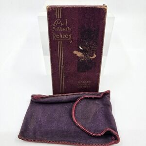 Ronson Pal Lighter Empty Box and Pouch Burgundy Purple Gold Foil USA